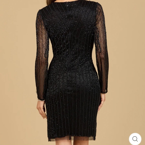 LARA 29164 CLASSIC V-NECK BEADED LONG SLEEVE COCKTAIL DRESS NWOT - Picture 2 of 7